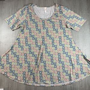Lularoe Perfect Tee Geometric Squares  Flared Stretchy Tunic Top Short Sleeve M